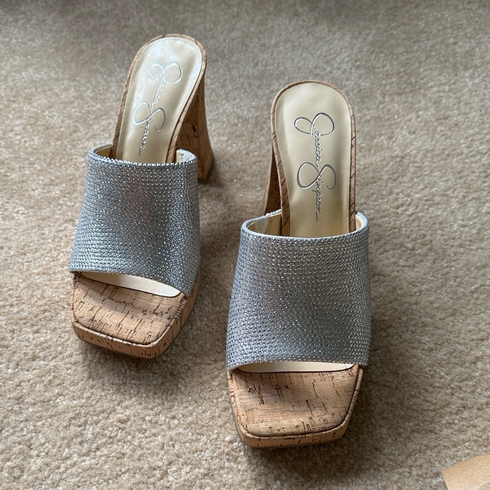 Jessica Simpson Sparkling Silver Mules